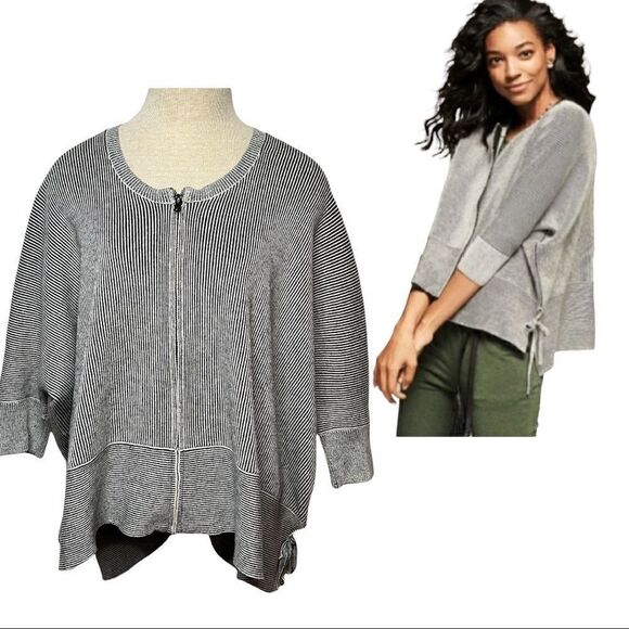 CAbi Cupids Cardi Sweater Style 3526 Zip Front Striped Boxy Oversized Cardigan M - Picture 1 of 8